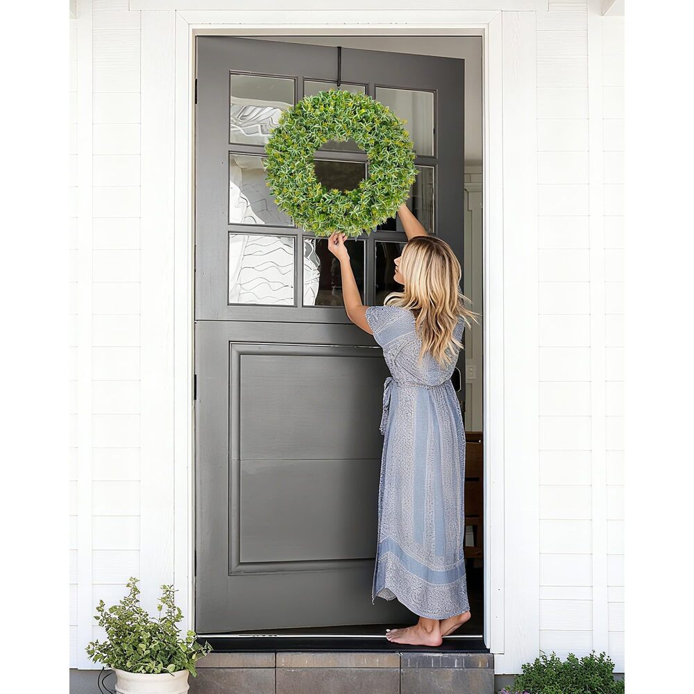 1269 19.5 inch Artificial Boxwood Wreath Front Door, Green Wreath - Picture 6 of 6